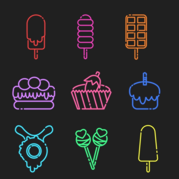 荧光美食甜品图标素材元素