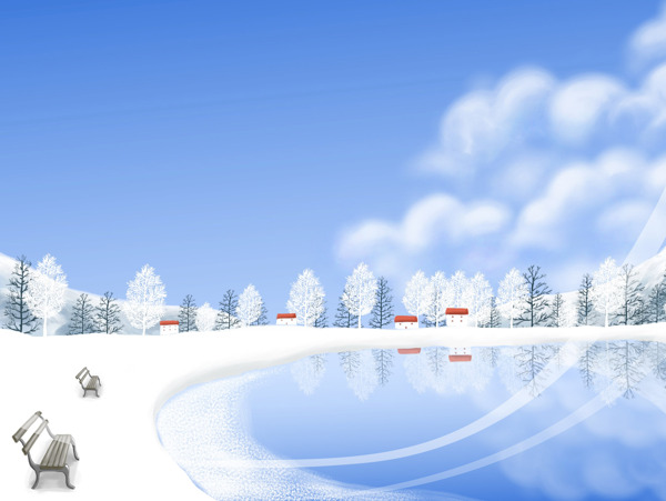 雪中的小湖卡通背景