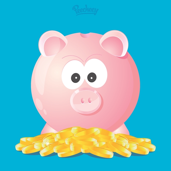 带金币的粉红色小猪储蓄罐高清图