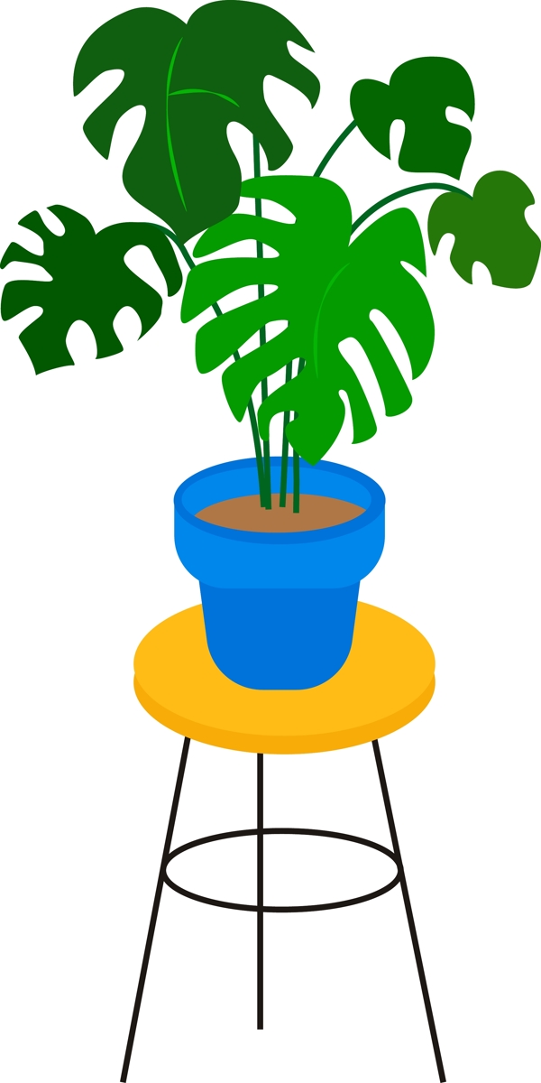 矢量插画放在凳子上的植物