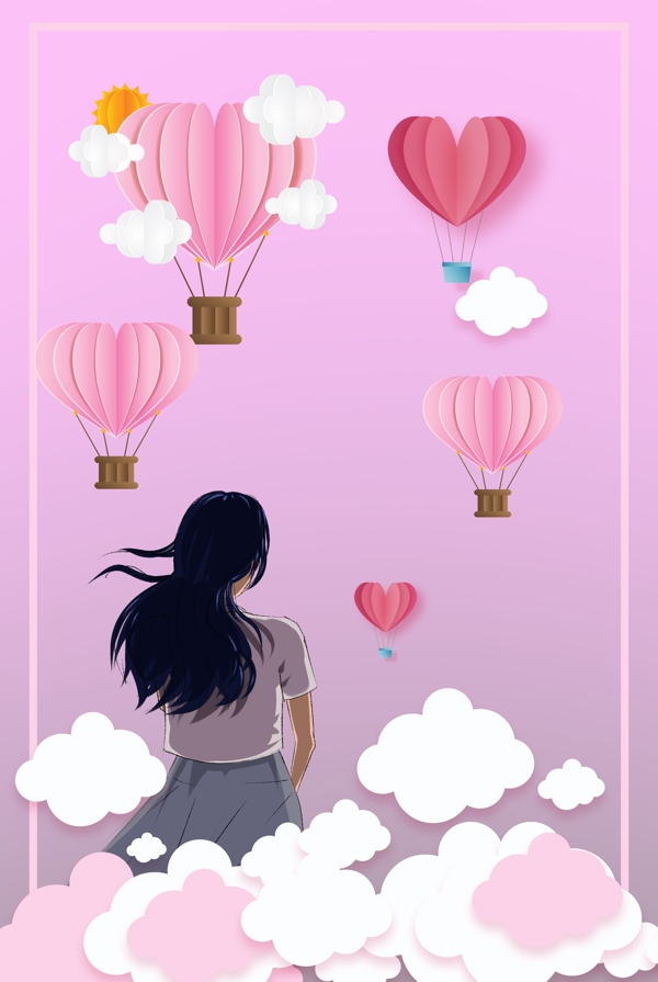 空中热气球海报背景图