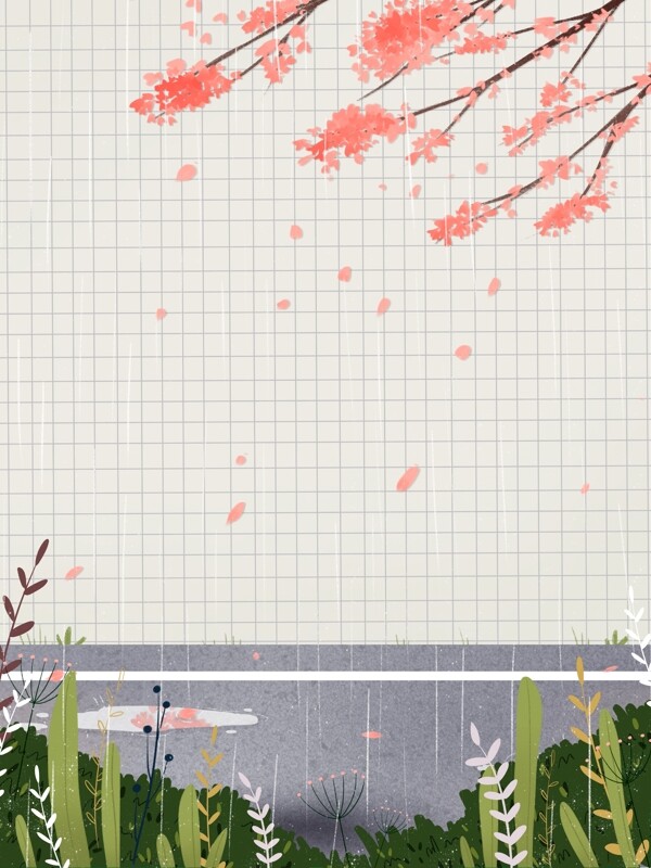 手绘飘落的粉色花瓣背景素材
