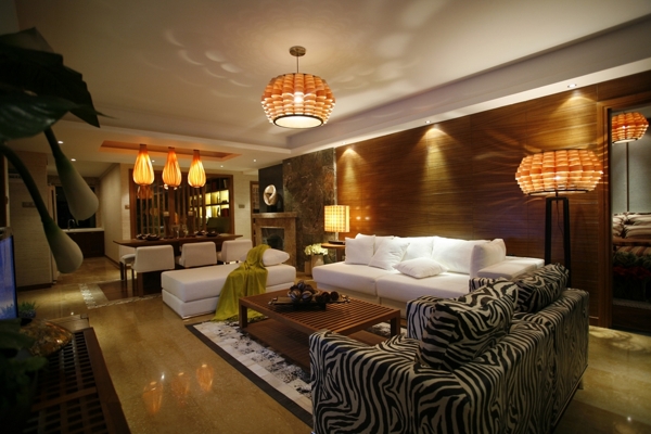 现代时尚客厅白色花纹地毯室内装修效果图