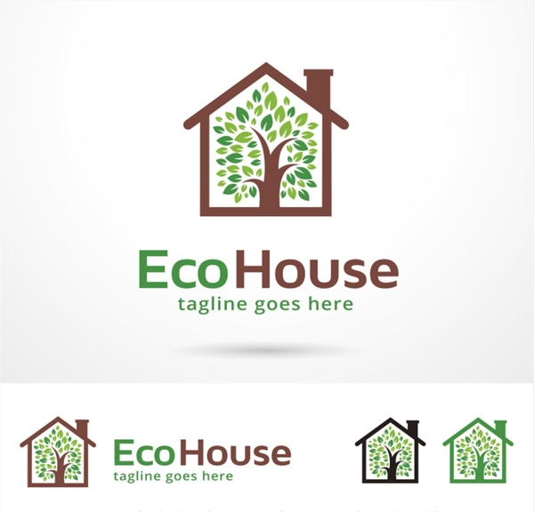 房屋中間的大樹logo矢量素材