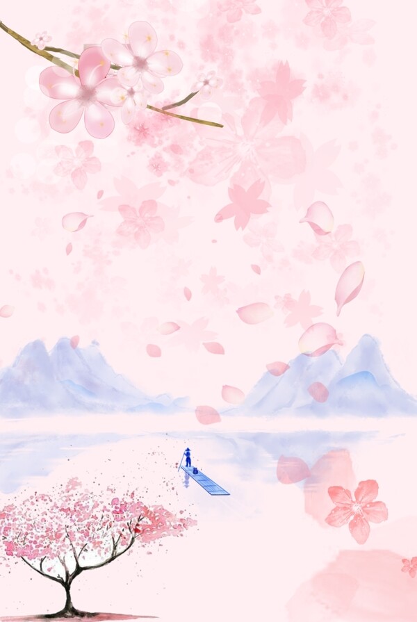 浪漫樱花粉色海报背景
