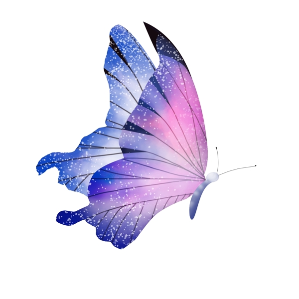 蝴蝶紫红翅膀水墨透明PNG明艳图片