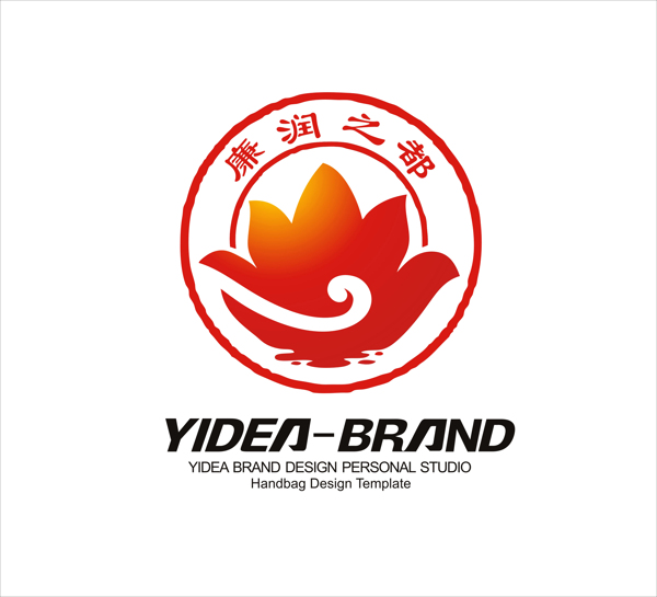 中国风标志设计红色荷花logo设计模板
