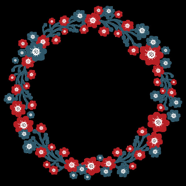 小红花蓝花花环透明花朵素材
