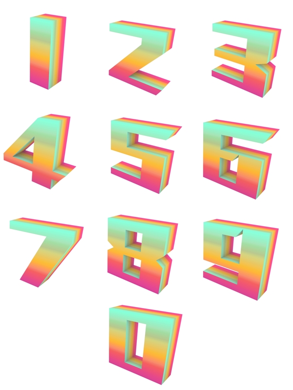 2.5D立体彩色数字艺术字装饰元素
