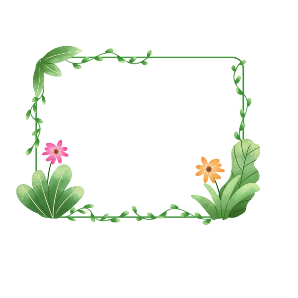 手绘春天绿色清新植物鲜花绿叶边框设计元素