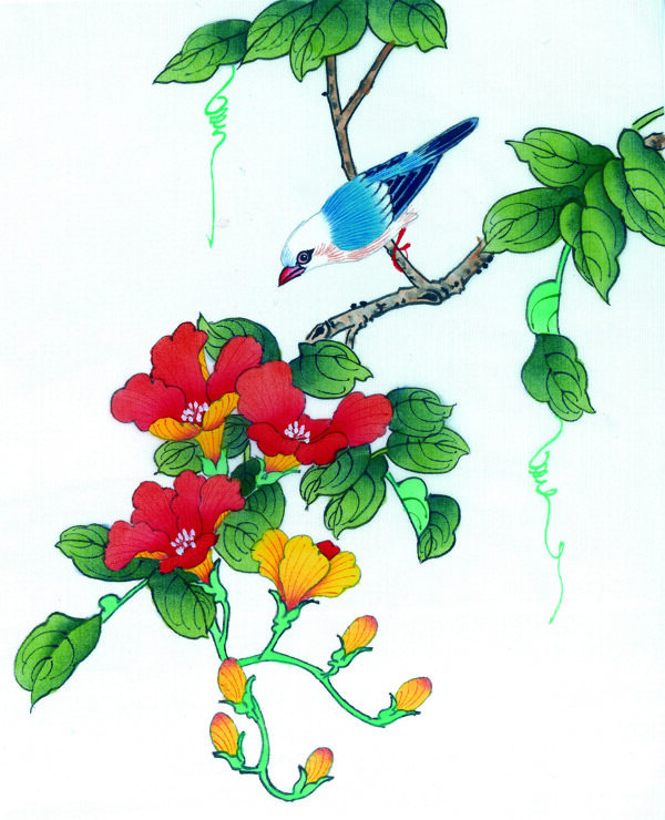 中國(guó)風(fēng)花喜鵲牡丹桃花芍藥小鳥中華藝術(shù)繪畫