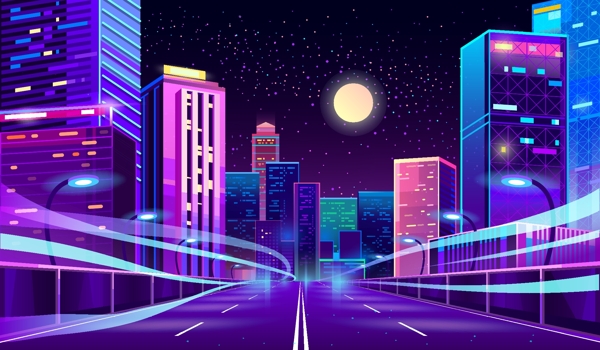 矢量城市建筑夜景图