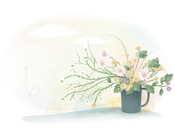 清新梦幻茶杯中的一束花背景素材