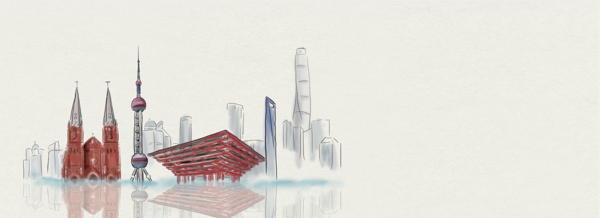 手绘上海地标建筑
