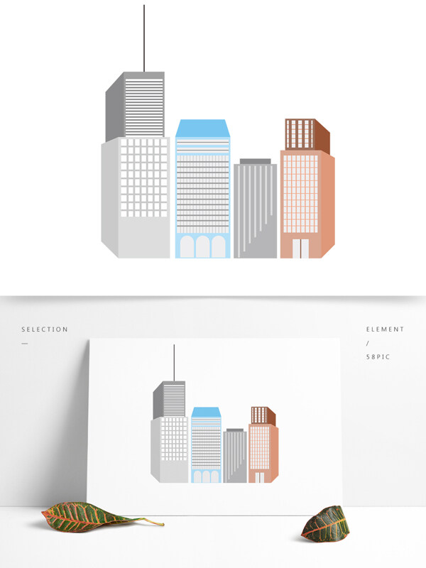 手绘立体高楼大厦城市风景矢量图