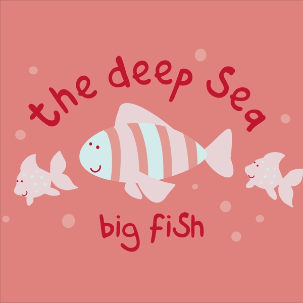 印花矢量圖卡通動物金魚文字英文免費素材
