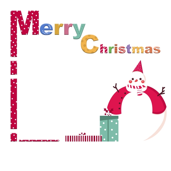 圣诞节可爱雪人礼物圣诞快乐英文字母边框