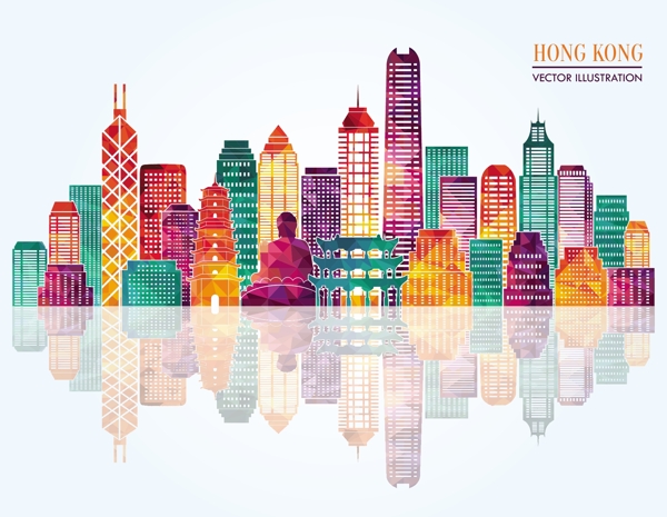 香港城市彩色模块剪影图图片