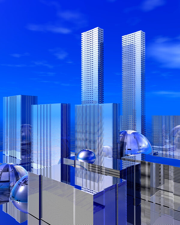 商業(yè)空間樓房建筑效果圖高樓大廈高科技區(qū)水滴科幻