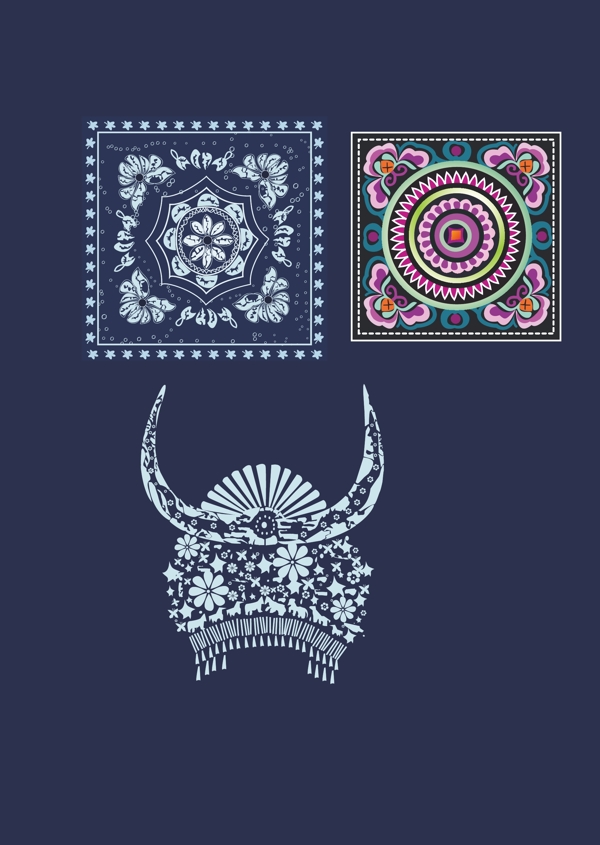 苗族傳統(tǒng)服飾花紋矢量素材