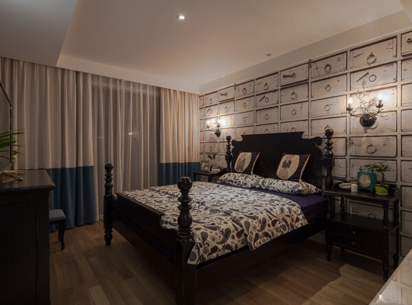 现代欧式卧室床铺家装效果图