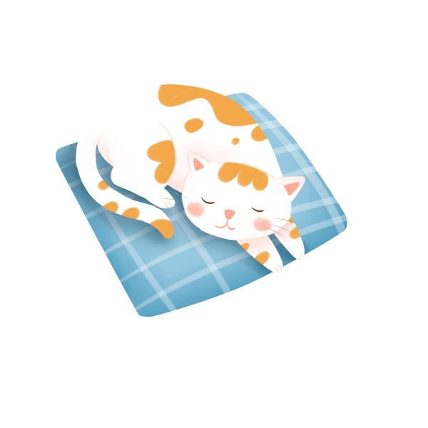 手绘枕头上睡觉的猫咪插画元素