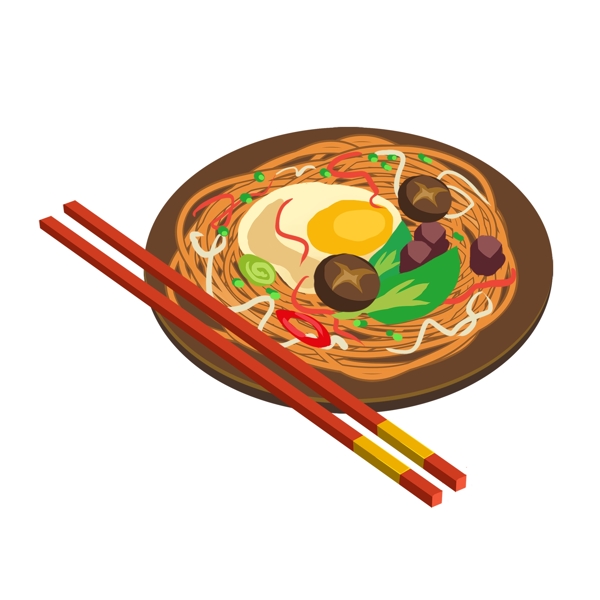 美食面条碗筷子鸡蛋热食矢量手绘卡通设计