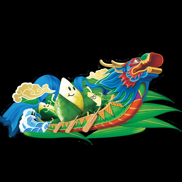 手繪彩繪端午節(jié)粽子龍舟素材
