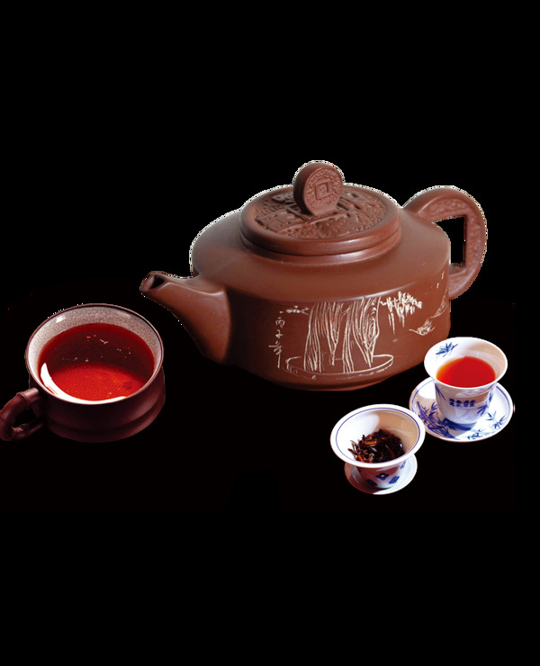 紫砂壶茶杯红茶元素