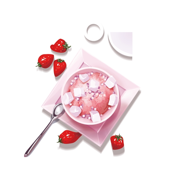 美味草莓冰淇淋图案元素