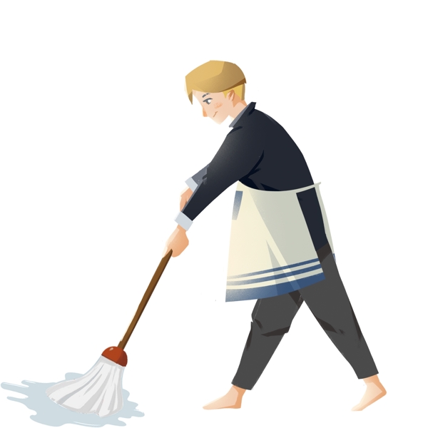 手繪勞動節(jié)掃地的少年