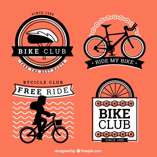 4款复古自行车俱乐部标签矢量