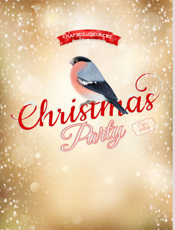 圣诞派对海报和小鸟矢量图素材
