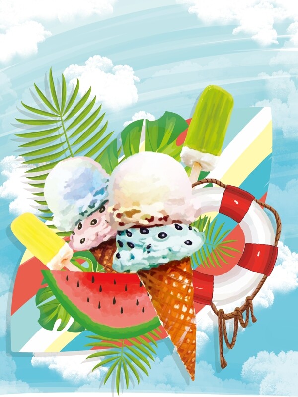 夏天你好原创冰淇淋插画