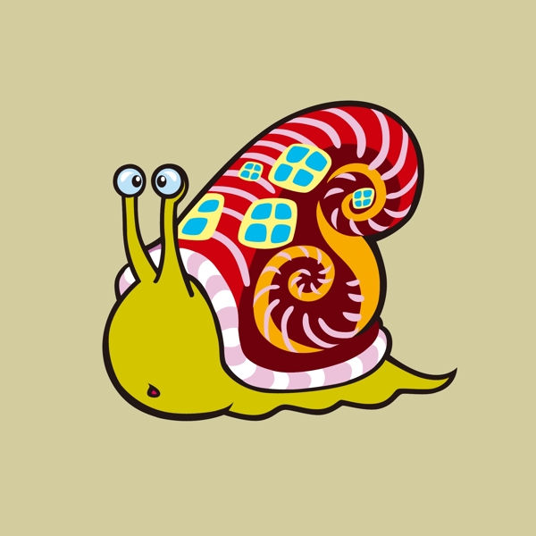 印花矢量图卡通民俗风动物蜗牛免费素材