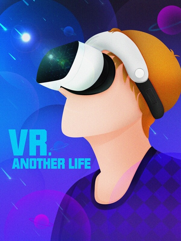 科技矢量写实渐变插画VR虚拟现实场景