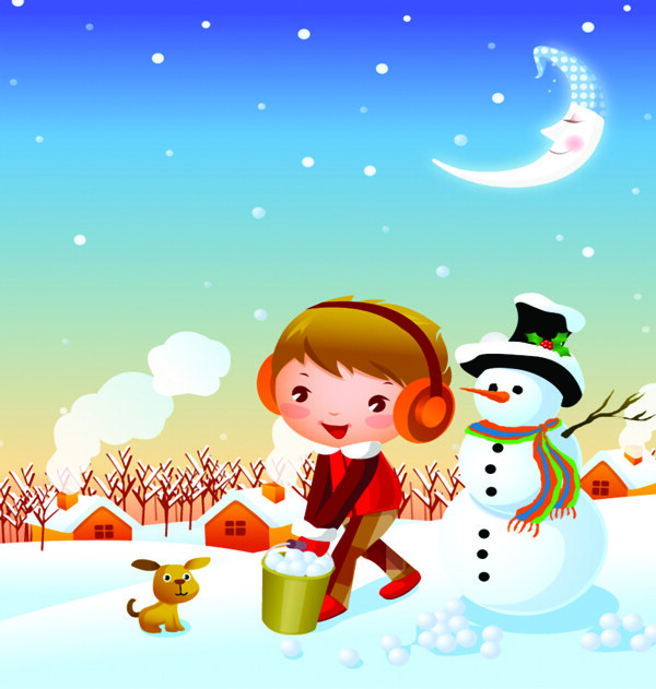 卡通雪夜
