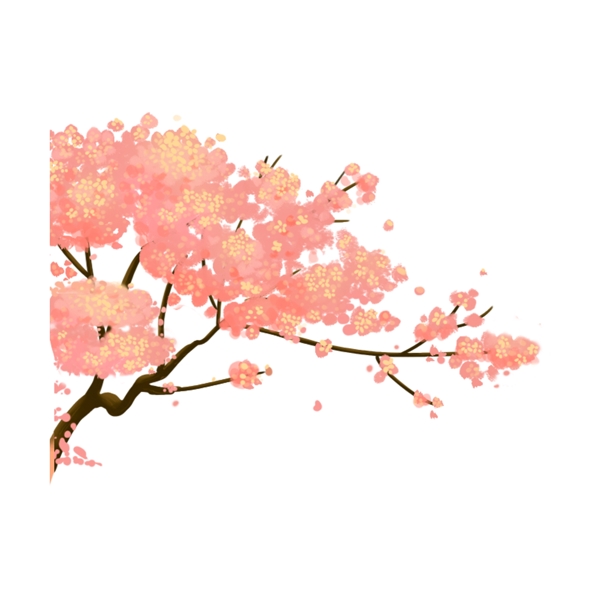 淡粉色花枝手绘png透明素材