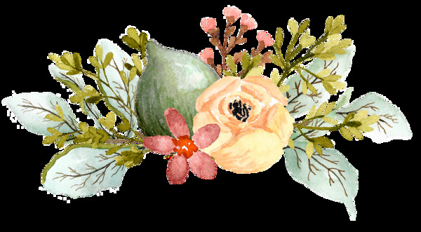水彩淡雅手绘花卉卡通透明素材