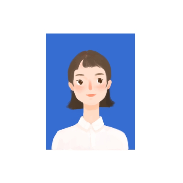 原創(chuàng)手繪風格藍底證件照女