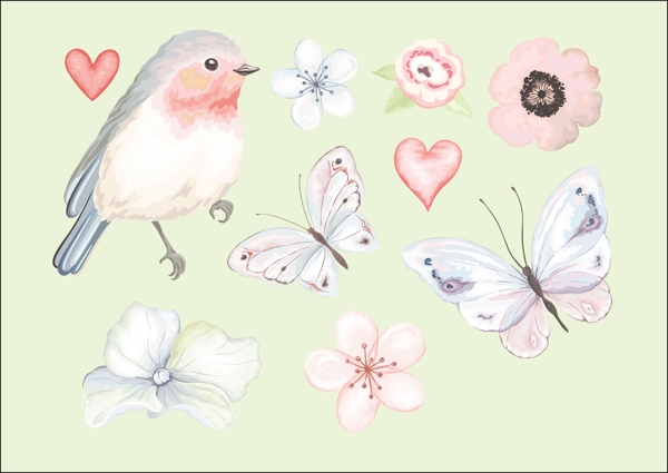 蝴蝶与花鸟集合元素