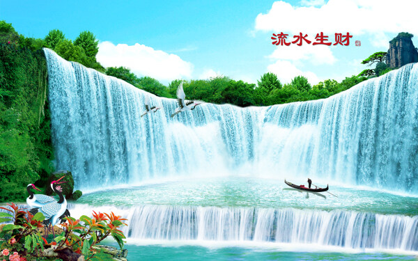瀑布裝飾背景畫