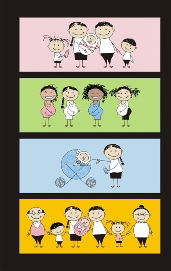 矢量卡通孕妇母婴一家人