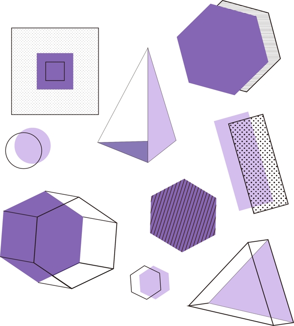 简约创意紫色孟菲斯立体图形点线面可商用元素