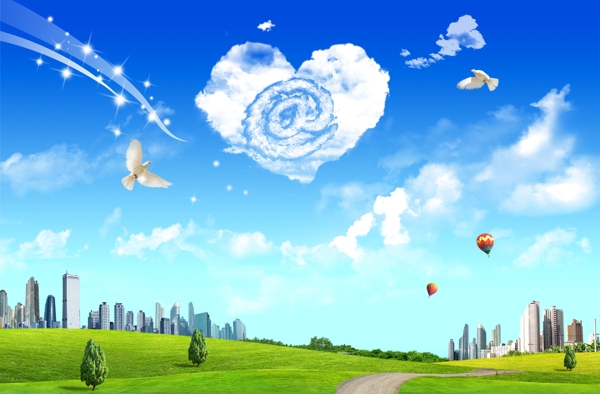 爱心蓝天白云操场氢气球