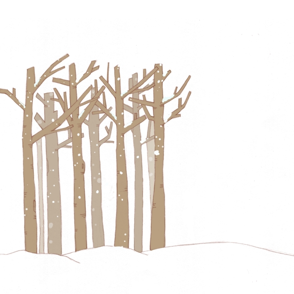 手绘冬季树木下雪可商用