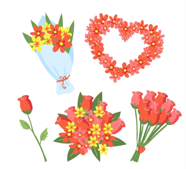 5款彩色花束和花枝