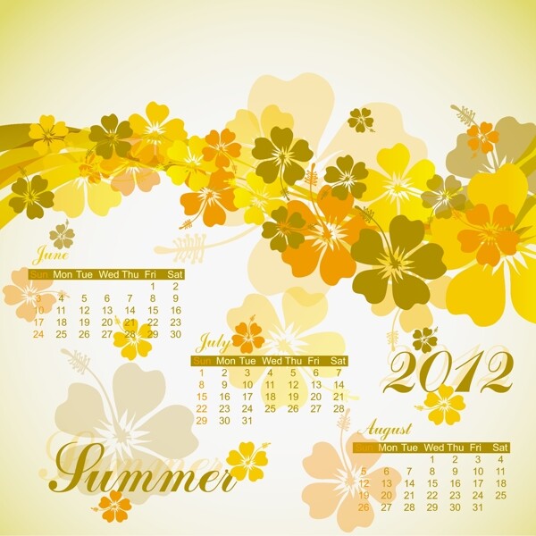 2012日歷夏天時(shí)尚花紋夢(mèng)幻背景圖片