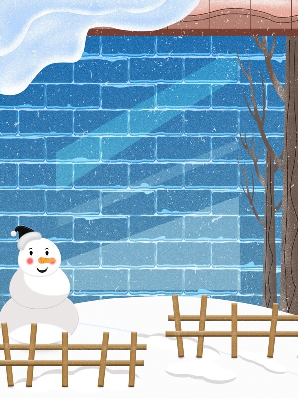 冬日卡通可爱雪人蓝砖背景