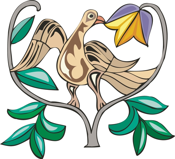 印花矢量圖動物鳥類樹色彩免費素材